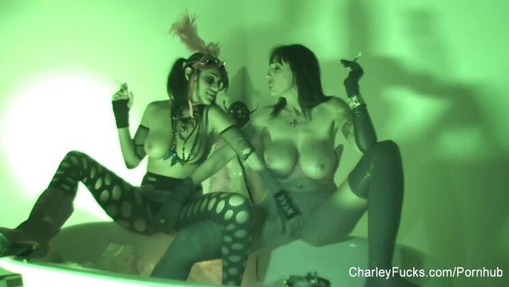 Charley Chase and Alia Janine are smoking bathtub lesbians