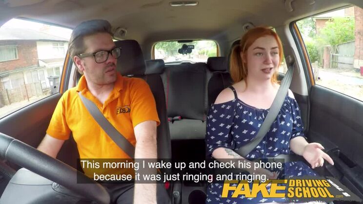 Fake Driving School Voluptuous redhead fucks in car