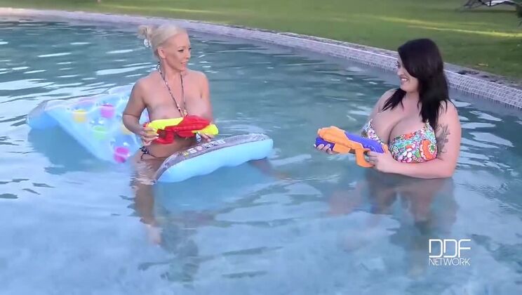 Leanne Crow & Delz Angel: Poolside Playtime with Huge Boobs & Sexy Feet