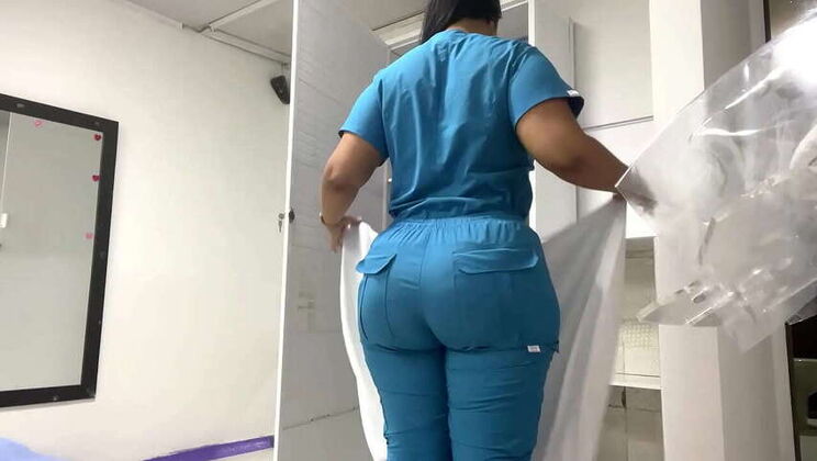 Latina Nurse Katrina's Oiled Big Booty Show in the Office