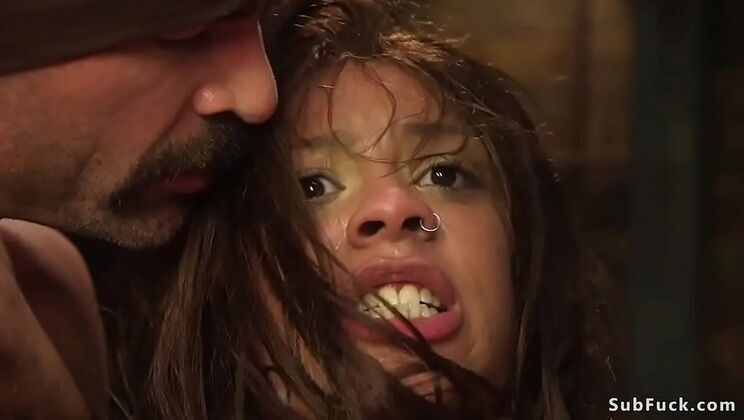 Slim ebony slut takes hardcore anal gangbang with big cocks