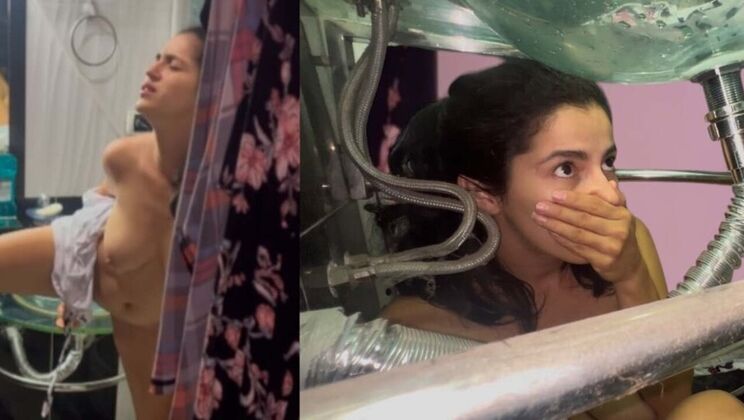 Stepsister takes facial cumshot through sink hole in HD 4K Hindi audio