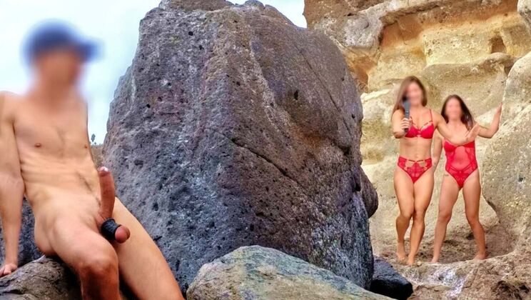 Big Dick Flashing in Car for Two Hot Italian Girls on Nude Beach