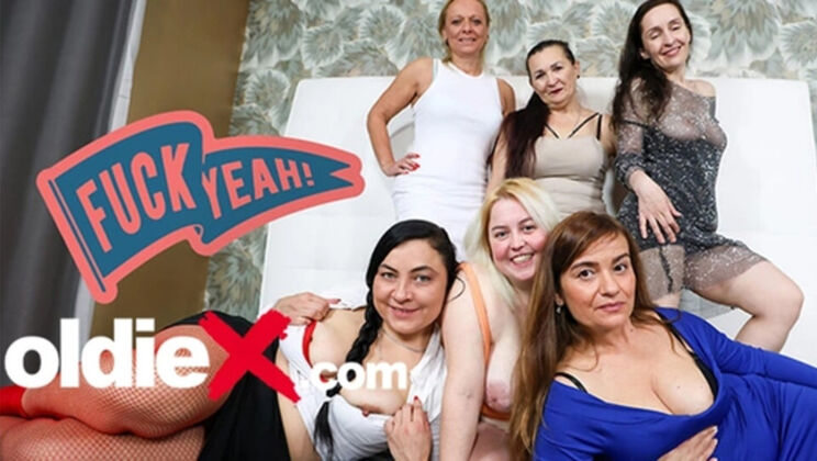 6 Horny Grannies Fucking with Sex Toys - Lesbian Orgy for OldieX