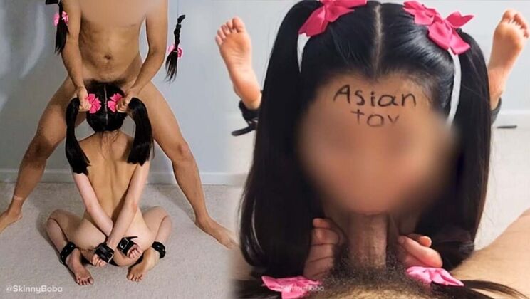 Skinny Asian Teen Tied Up For Rough Blowjob Training - BDSM Slave Humiliation