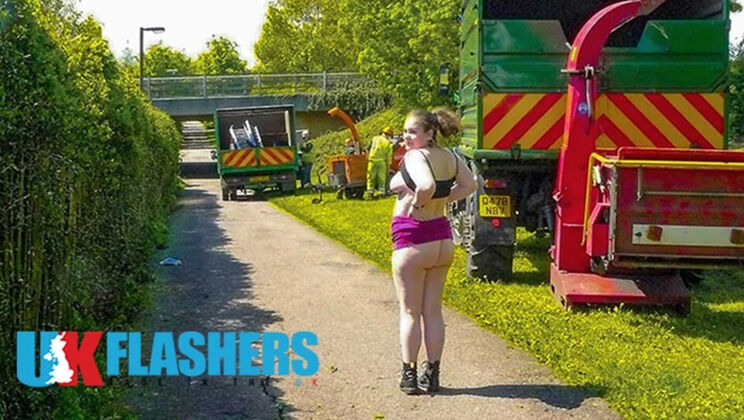 Hairy British Babe Charlie Flashes Construction Workers - Outdoor Solo Fingering & Sex Toys