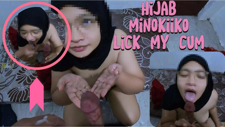 Hijab Muslim Girl Gives Hot Blowjob and Swallows Cum - Indonesian Cousin Fuck