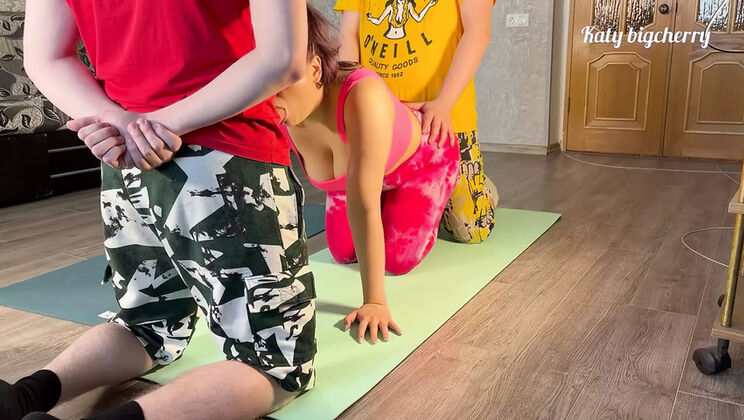 Hot Yoga Threesome - Two Guys Fuck Their Personal Coach Katybigcherry