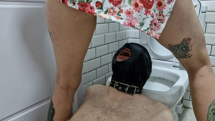 Brunette Dominatrix Nika Pisses in Slave's Mouth - Toilet Fetish Femdom Golden Shower