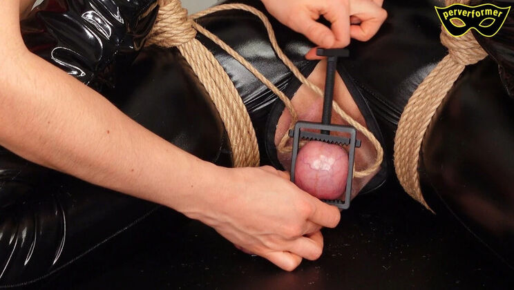 Hogtied Slave Gets Teased & Dominated Before Huge Cumshot - German Mistress BDSM