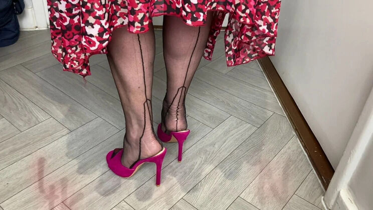 Hot British MILF Teases in Stockings & High Heels - Foot Fetish Fun