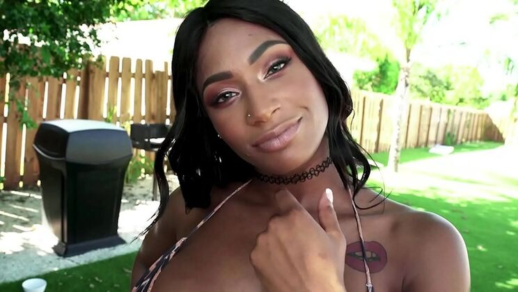 Ebony MILF deepthroats huge white cock - interracial blowjob