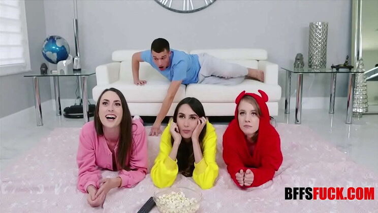 Stepbrother Bangs Me and My Teen Friends During Movie Night - Petite Gangbang