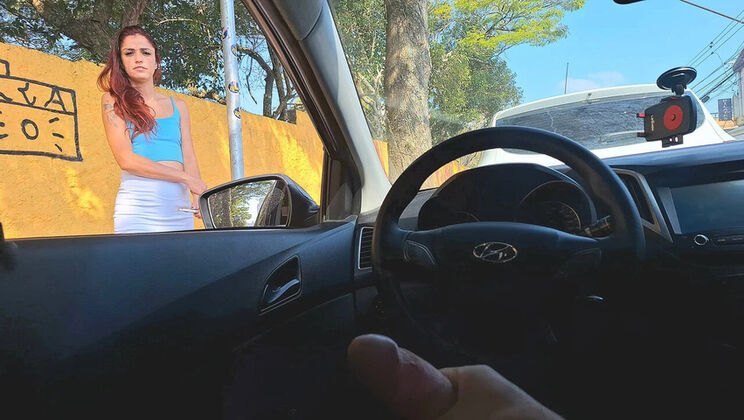 Hot redhead teen gives risky handjob in public street - 4K HD