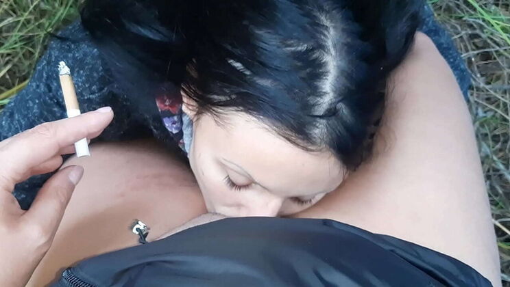 Lesbian Stranger Pays for Cigarette with Pussy Licking - Forest Sex & Risky Public Fun