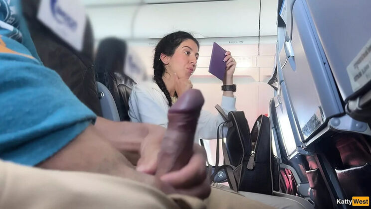 Brunette Katty West Gives Fast Handjob & Cumshot in Airplane - POV Close-Up