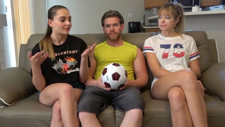Hot Teen Threesome - River & Derek Play Strip Soccer Poolside