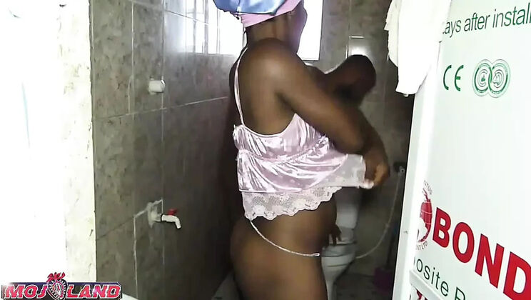 Hot Nigerian Wife Welcomes Husband with Bathroom Blowjob - BBC Action