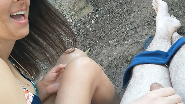 Brazilian Wife Gives Handjob & Laughs at Hubby's Small Dick - Outdoor Amateur Fun