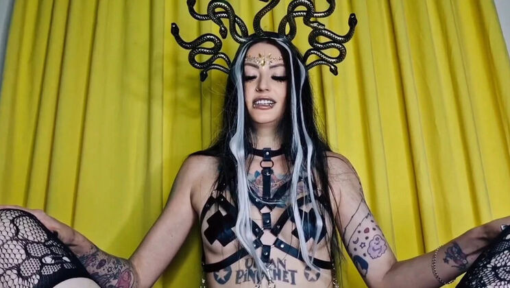 Halloween Pegging: Medusa Dominatrix Fucks Slave in Chastity Belt with Strap-On