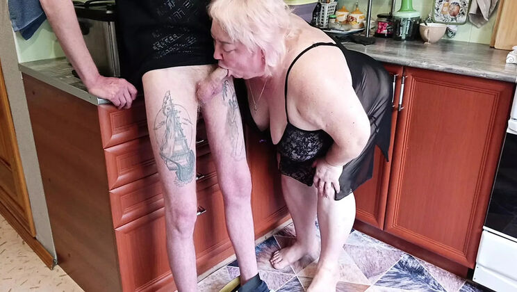 Step Mom Zona901 Swallows Son's Cum After Deep Throat Blowjob in Kitchen