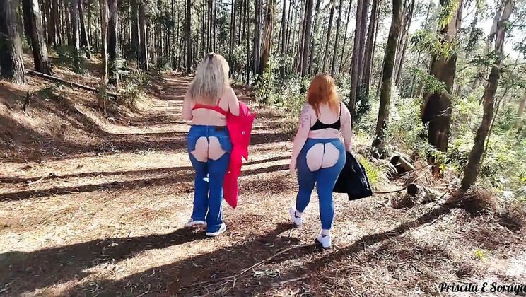 My Stepmom and Stepsister Flashing Their Big Asses and Natural Tits on a Trail Outdoor