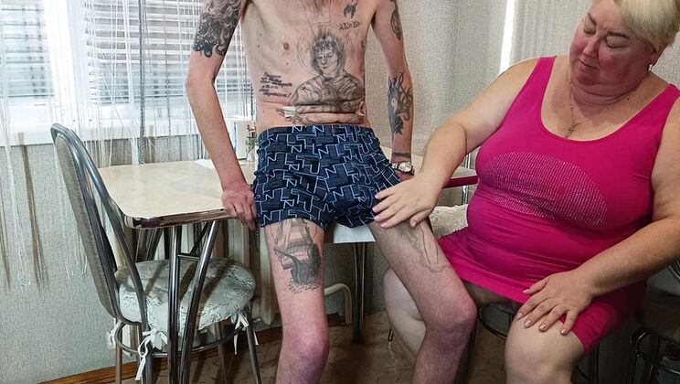 Stepmom Deep Throat Blowjob and Handjob with Cum in Mouth Swallow