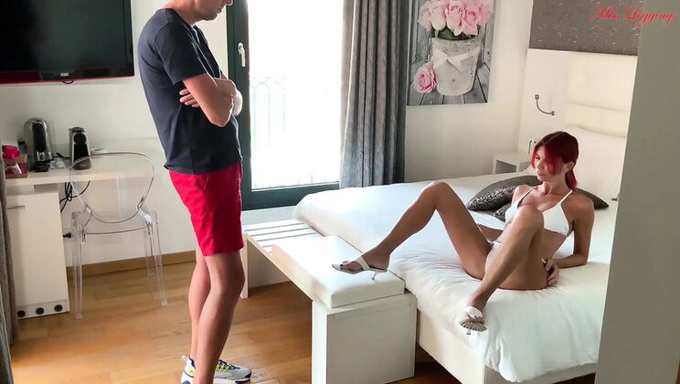 Redhead MILF MissLeggings Filmed By Stepson's Friend - Big Tits Bikini Footjob & Blowjob