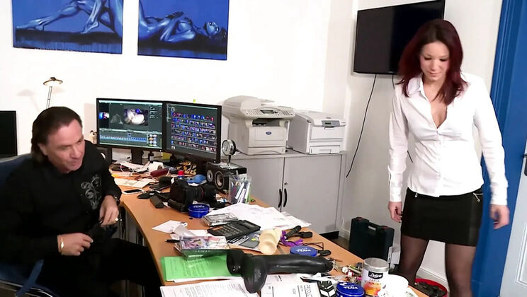 Big Redhead Natalie Hot Blows Boss Big George's Huge Cock in Office