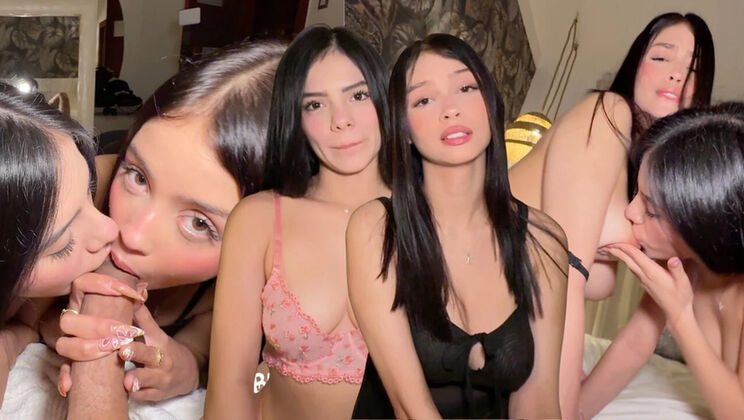 Threesome with Two Cute Colombian Teens - Tight Pink Pussy & Blowjob Service
