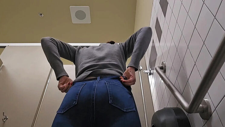 Nerdy Faery Pissing Outdoors - Petite Hairy Pussy Solo Pee in Public Toilet