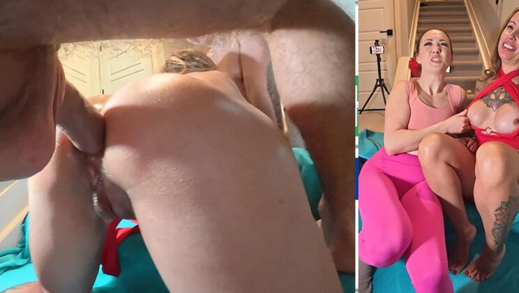 First Anal Sex with Roommate's Big Tits Friend - FFM Threesome & Creampie