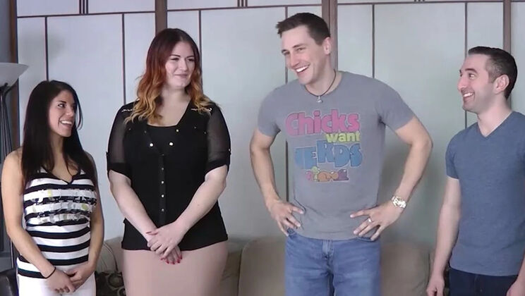 Big Tits Blonde & Brunette MILFs Play Strip Bet Game - Loser Kneels Naked Between Winners Forfeiting Huge Jugs