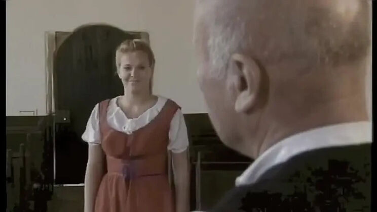 Blonde Busty Italian Girl Blowjob and Doggy Style with Priest Cumshot