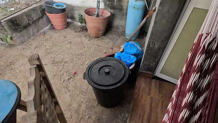 Amateur Wife BekyCarril Sucks Cock and Licks Balls for Cum Swallow in Garden