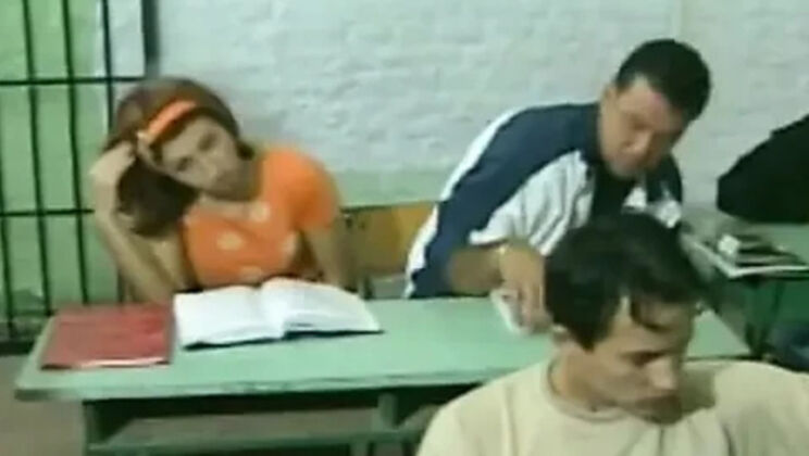 Brunette Teen Fucked in Classroom - Missionary and Cum in Mouth