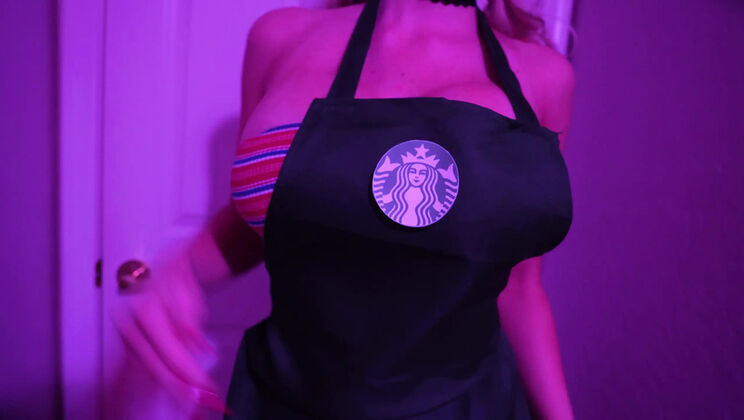 Starbucks Barista Liv Anders Gets Face Fucked in Uniform at Work - Big Fake Tits, Sloppy Blowjob