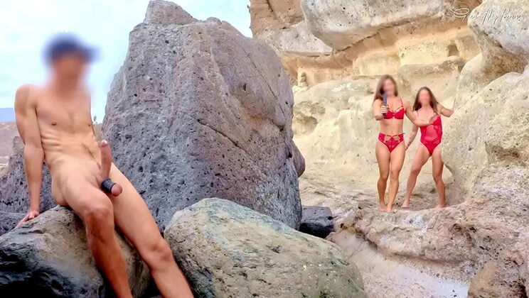 Beach Handjob Public Sex - AliceFit & Federica Corona Flashing Tits Outdoor Voyeur FFM Threesome