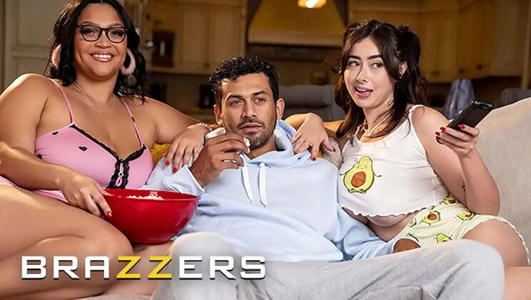 Brazzers Threesome: Ashlyn Peaks & Chloe Surreal FFM Movie Night Turns Steamy with Big Boobs & Bubble Butts