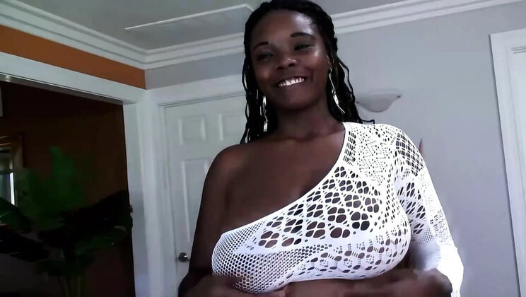 Sexy African Babe with Big Natural Tits Loves White Cock and Cum Facial