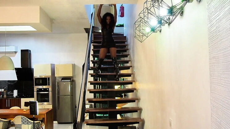 Black Swan Stairway Fuck - Big Ass MILF Gets Pounded Doggy Style on Stairs