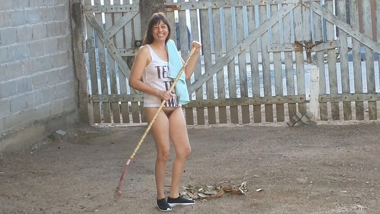 Naughty Wife Flashing No Panties in Front Yard Teasing Hubby Handjob