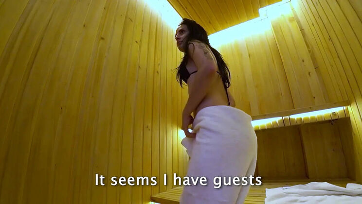 Public Sauna Threesome with Two Slutty Latinas - Double Handjob & Blowjob Makes Me Cum Hard