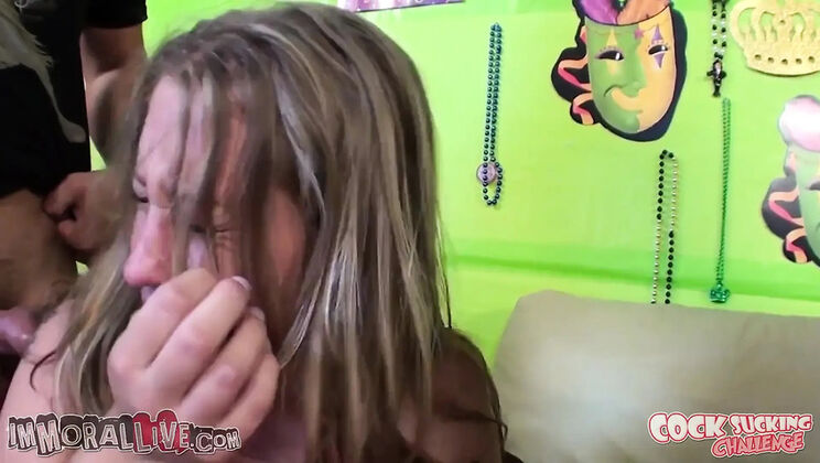 Charity and Lizzy deep throat cock to win the challenge