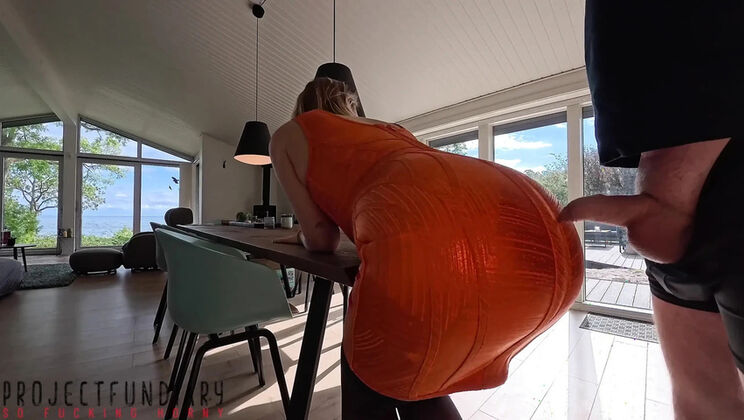 Curvy Blonde MILF in Tight Orange Dress Gets Creampied Missionary | Projectsexdiary Amateur Sex