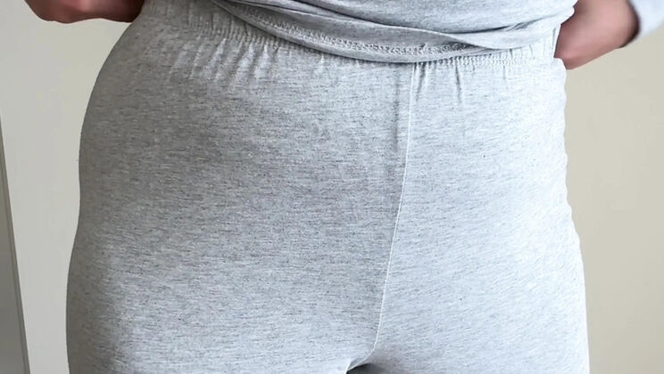Emma Voyeur Touches Her Crotch in Grey Pyjama Pants
