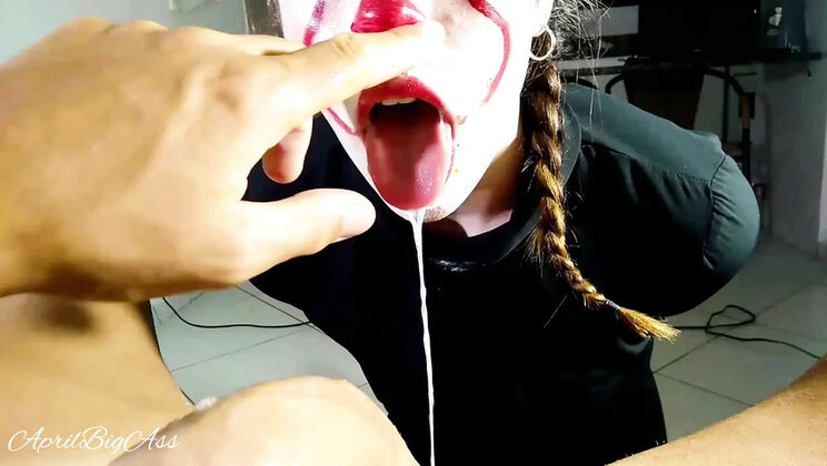 Halloween IT girl swallows all cum – April BigAss amateur teen POV blowjob