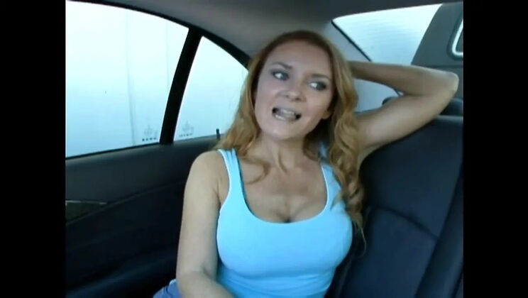 Big tits MILF Janet Mason rides a cock in the car POV